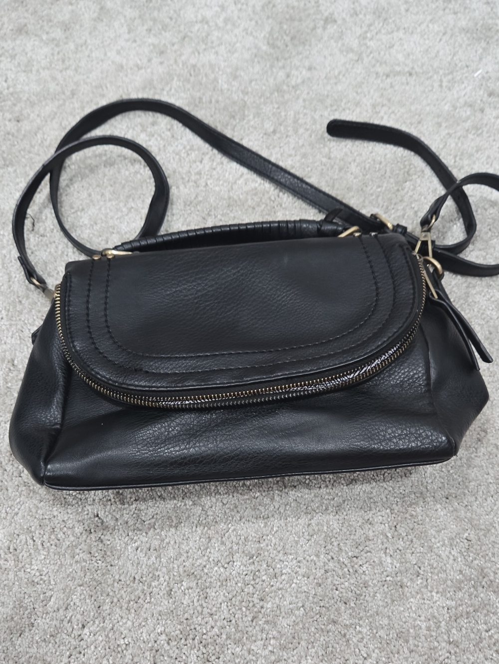 Antik Kraft Black Leather Crossbody with Gold Hardware